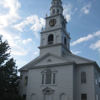 Middlebury Congregational Church in Middlebury, Vermont. Photograph taken in the warmer summer days.