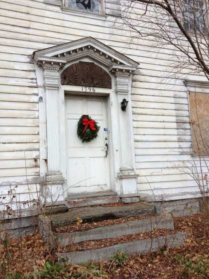 Christmas wreath on the front door. 