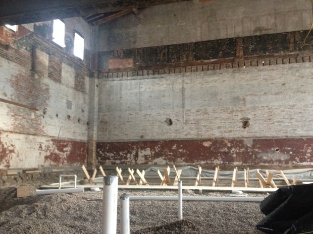 The first floor of the Armory shows where a pool will be located and where the floor above had to be removed. 